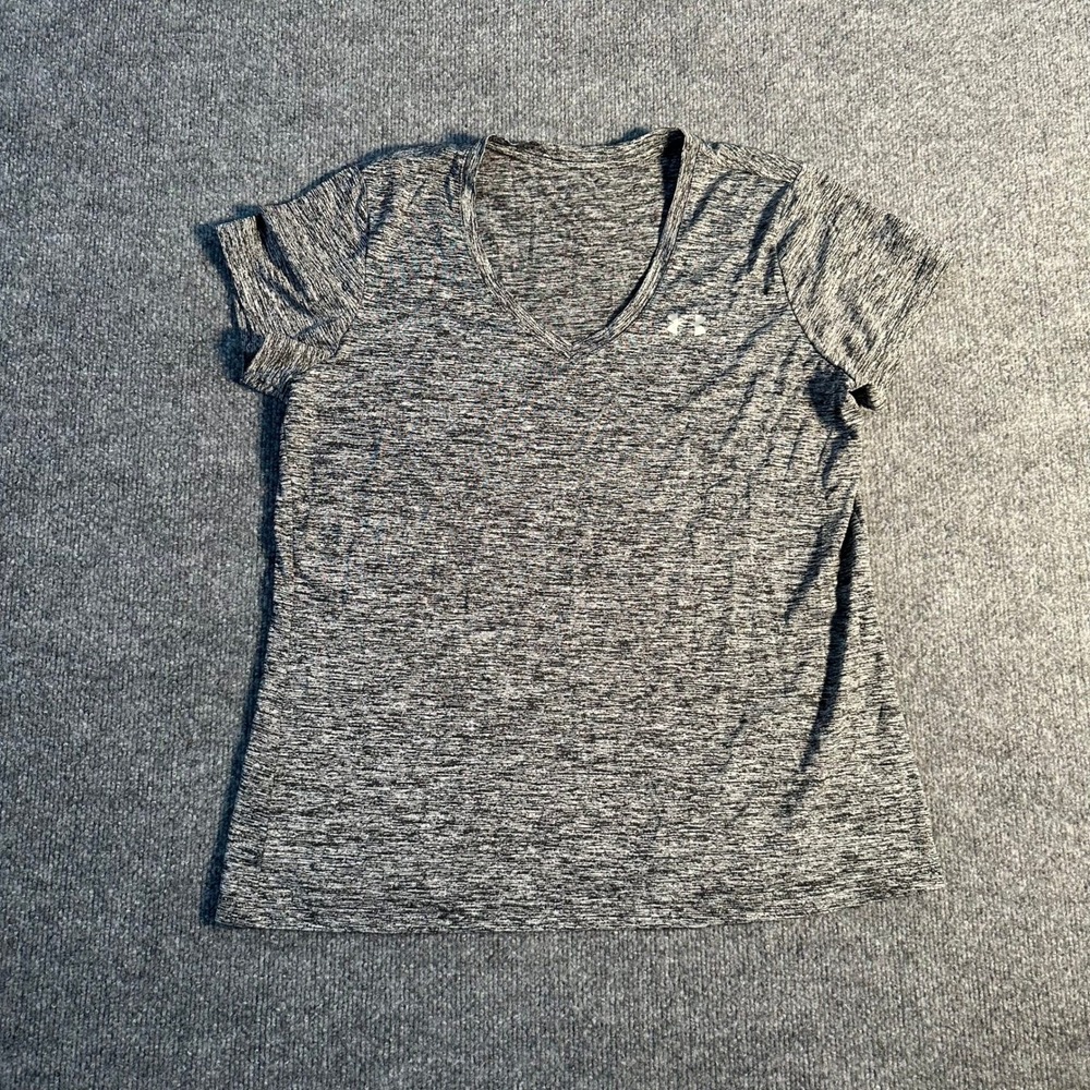 Under Armour T-Shirt Womens Size M Gray Space Dye V-Neck Athletic Short Sleeve
